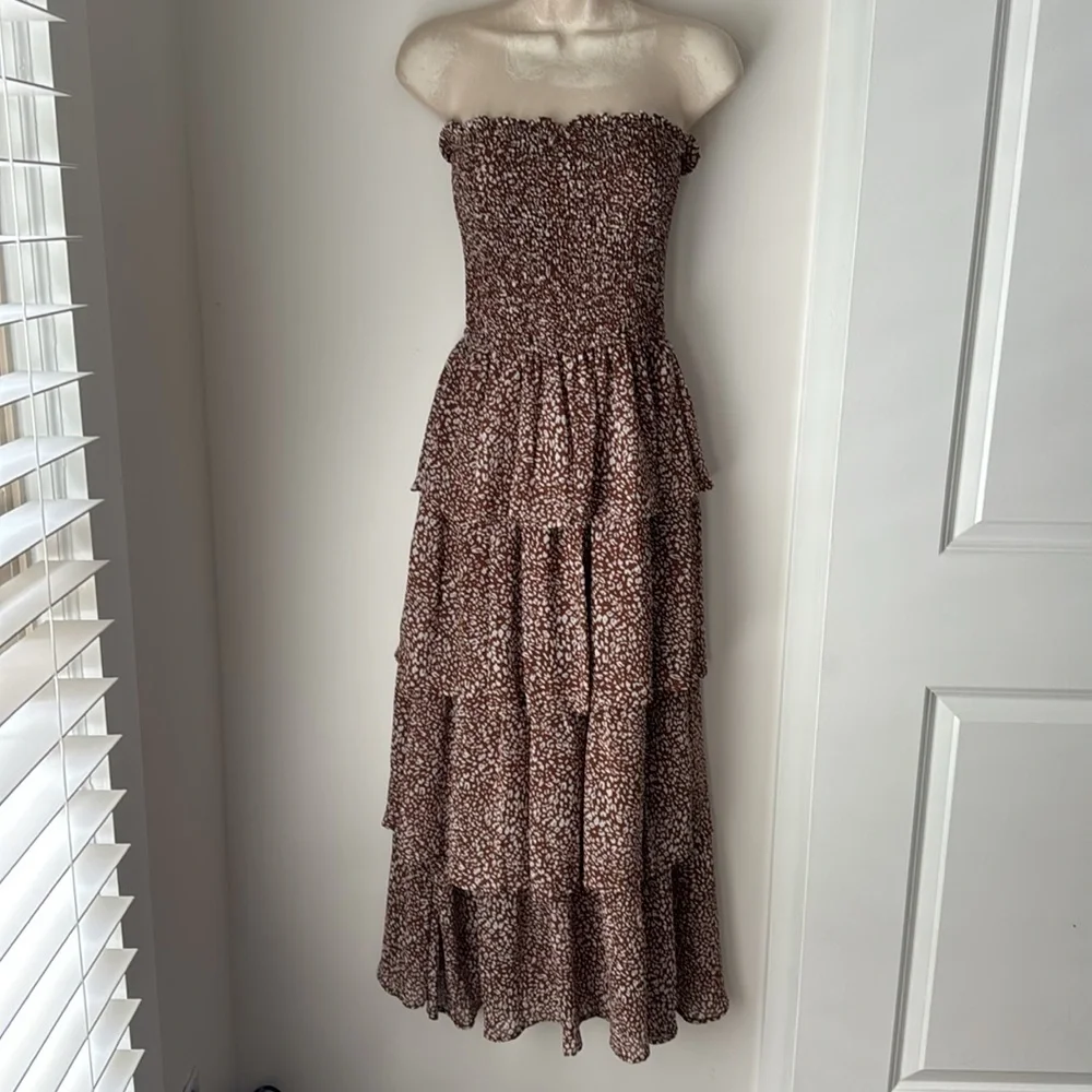Dresses Strapless Tiered Ruffled Maxi Dress Size S - Picture 2 of 7